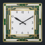 Art Deco Green Square Wall Clock<br><div class="desc">Great clock design. You will love it like others. Be free to use this design for other product you like or to customize and add your text. Follow me for more. Thank you. Have a nice day.</div>