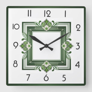 Art Deco Green Square Wall Clock