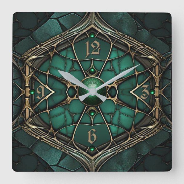 Art Deco Green Square Wall Clock (Front)