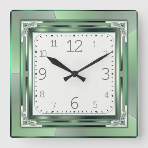 Art Deco green Square Wall Clock