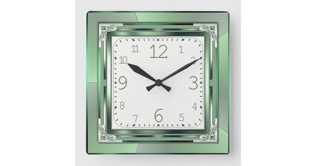 Art Deco green Square Wall Clock Zazzle
