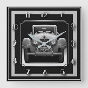 Art Deco grey car Square Wall Clock