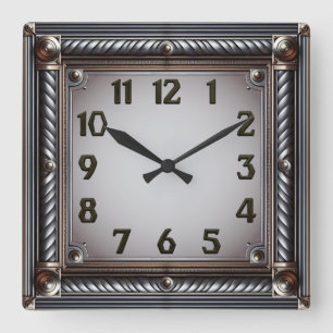 Art Deco Grey Square Wall Clock