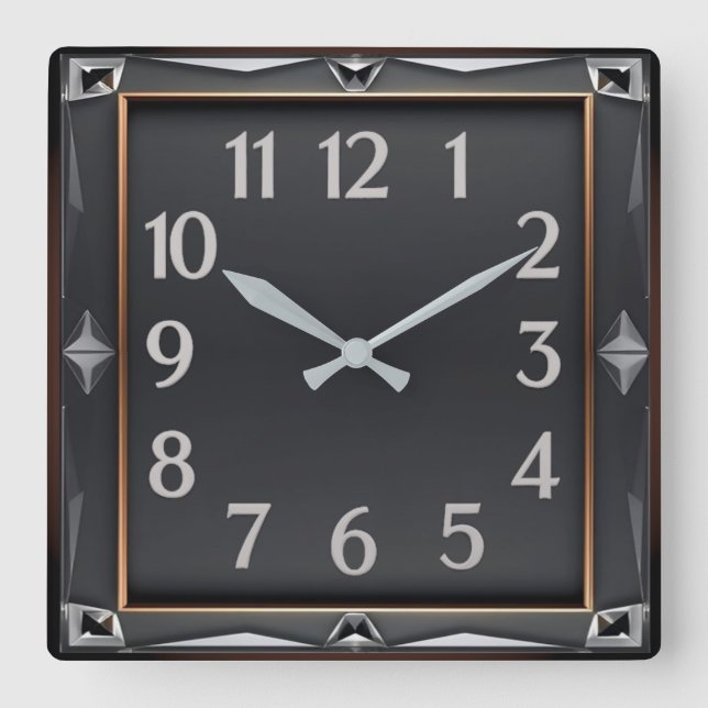 Art Deco Grey Square Wall Clock (Front)