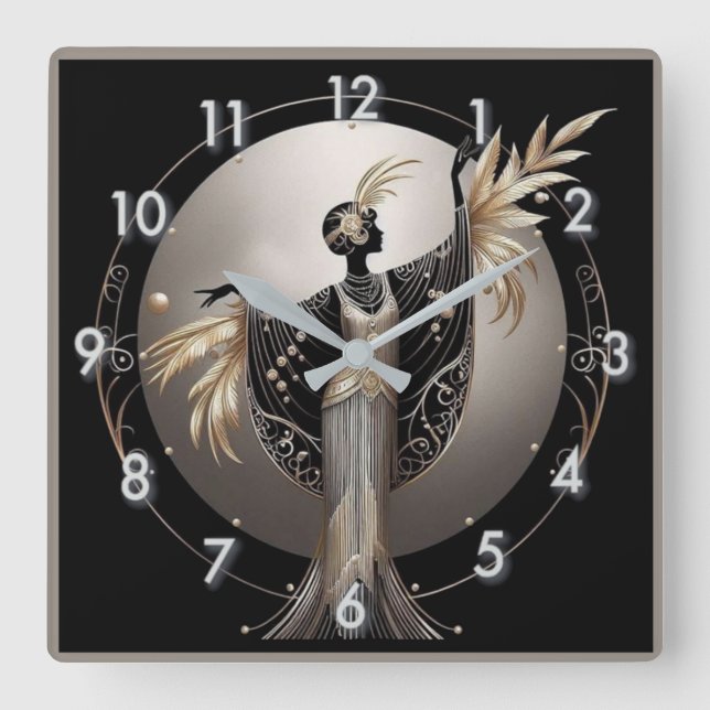 Art Deco Grey Square Wall Clock (Front)