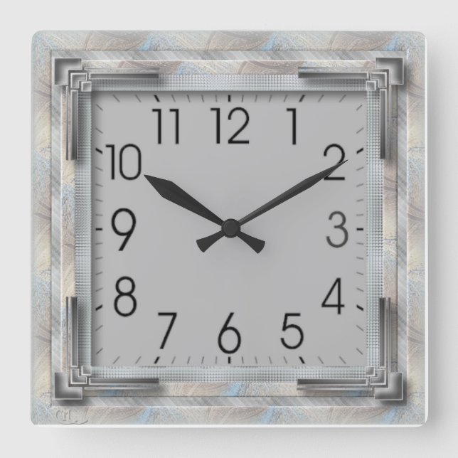 Art Deco grey Square Wall Clock (Front)
