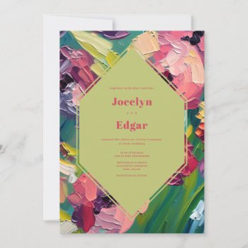Art Deco Groovy Oil Painting Wedding Invitation by JillsPaperie at Zazzle