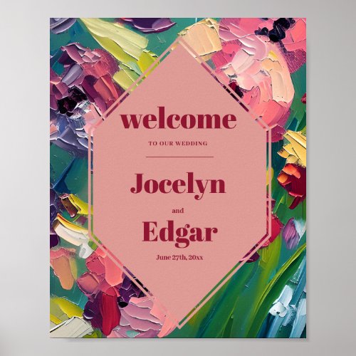 Art Deco Groovy Painting Inspired Wedding Welcome Poster