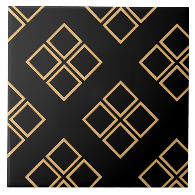 Art Deco Groups of 4 Golden Diamonds on Black  Ceramic Tile (Front)