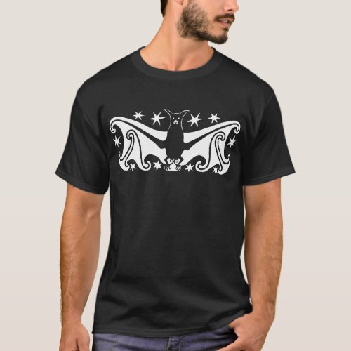 Art Deco Halloween Flying Bat Starry Night T_Shirt