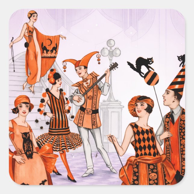 Art Deco Halloween Illustration – Vintage 1920s Square Sticker (Front)