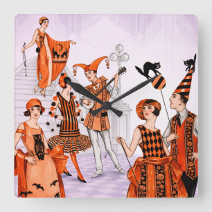 Art Deco Halloween Illustration – Vintage 1920s Square Wall Clock