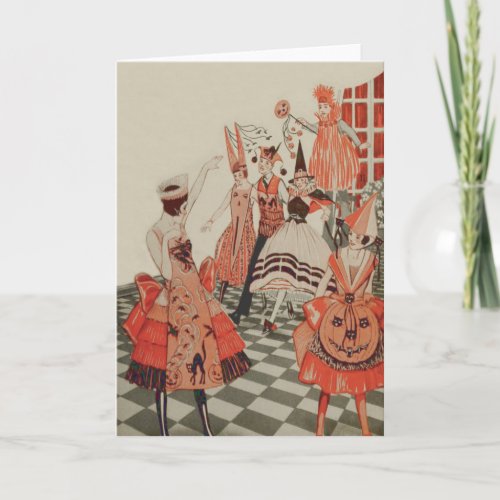 Art Deco Halloween Party Black Cat Pumpkin Card