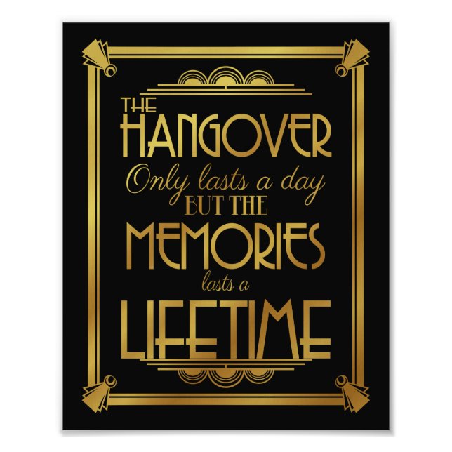 Art deco hangover party sign wedding sign, gold (Front)