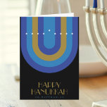 ART DECO HANUKKAH HOLIDAY CARD<br><div class="desc">A blue,  teal,  and gold art deco design simulating a hanukiah.</div>