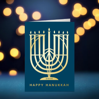 Art Deco Hanukkiah Menorah Happy Hanukkah Foil Holiday Card
