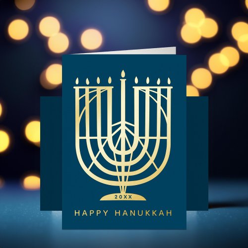 Art Deco Hanukkiah Menorah Happy Hanukkah Foil Holiday Card