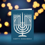 Art Deco Hanukkiah Menorah Happy Hanukkah Holiday<br><div class="desc">Wish friends and family "Happy Hanukkah" with this art deco inspired hanukkiah,  with editable colors of both the menorah and the background. Photo optional inside.</div>