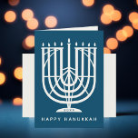 Art Deco Hanukkiah Menorah Happy Hanukkah Holiday<br><div class="desc">Wish friends and family "Happy Hanukkah" with this art deco inspired hanukkiah,  with editable colors of both the menorah and the background. Photo optional inside.</div>