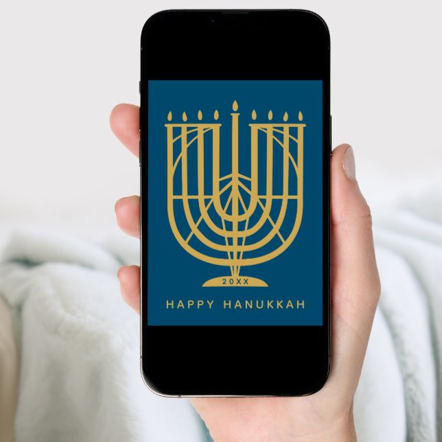 Art Deco Hanukkiah Menorah Happy Hanukkah Holiday Card (Front Digital)