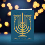 Art Deco Hanukkiah Menorah Happy Hanukkah Holiday Card<br><div class="desc">Wish friends and family "Happy Hanukkah" with this art deco inspired hanukkiah,  with editable colors of both the menorah and the background. Photo optional inside.</div>