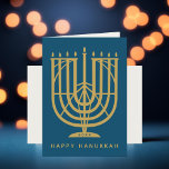Art Deco Hanukkiah Menorah Happy Hanukkah Holiday Card<br><div class="desc">Wish friends and family "Happy Hanukkah" with this art deco inspired hanukkiah,  with editable colors of both the menorah and the background. Photo optional inside.</div>