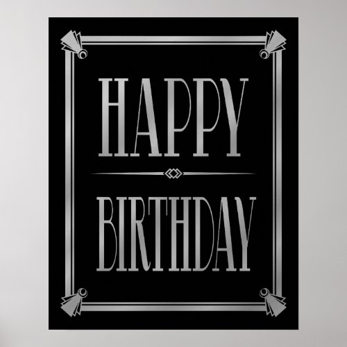 Art Deco Happy Birthday GATSBY print silver