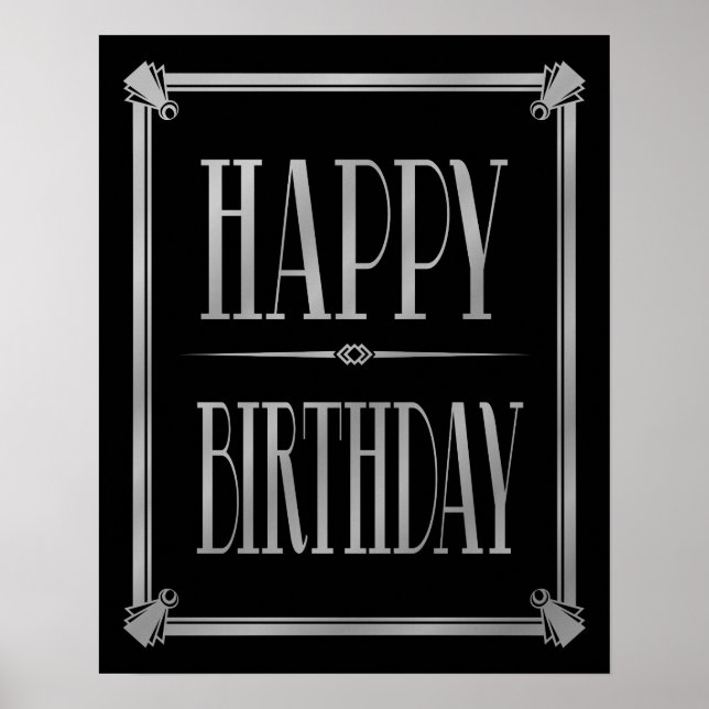 Art Deco Happy Birthday GATSBY print silver (Front)