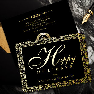 Art Deco Happy Holidays Business Gold Foil Holiday Card