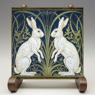 Art Deco Hares Wall Decor Art Nouveau Rabbit Ceramic Tile