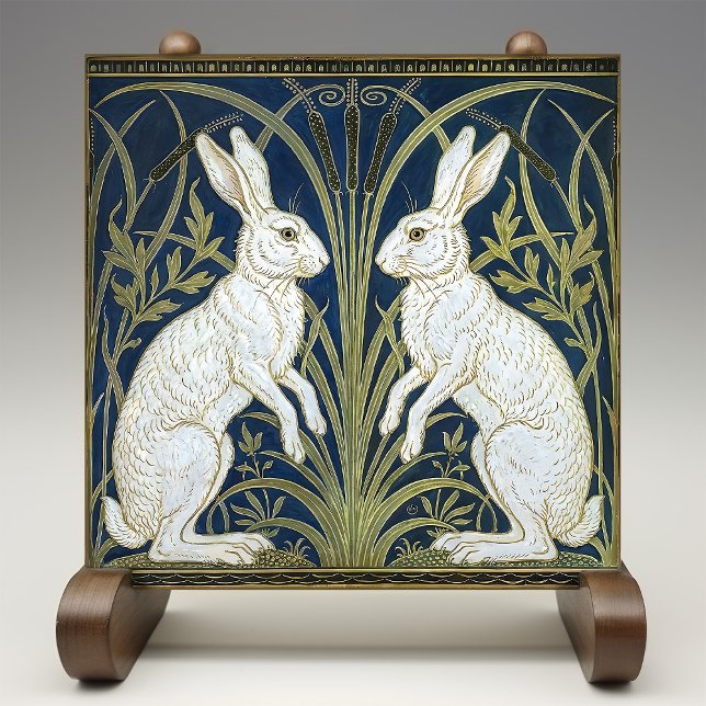 Art Deco Hares Wall Decor Art Nouveau Rabbit Ceramic Tile (Creator Uploaded)