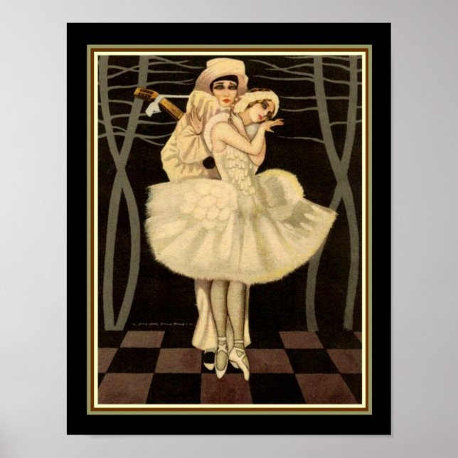 Art Deco Harlequin Print-  "Pierrot & Pierrette" Poster (Front)