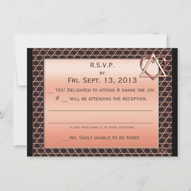 Art Deco Heart & Soul Copper Jewish Wedding Reply Invitation (Front)