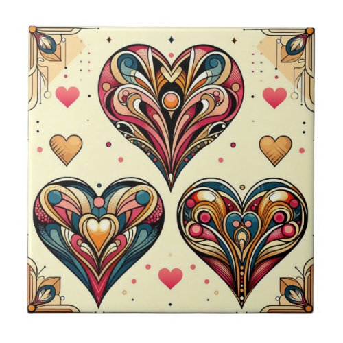 Art Deco Hearts Ceramic Tile