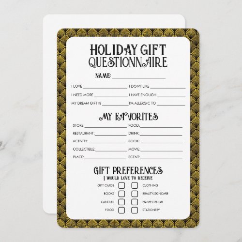 Art Deco Holiday Gift Questionnaire