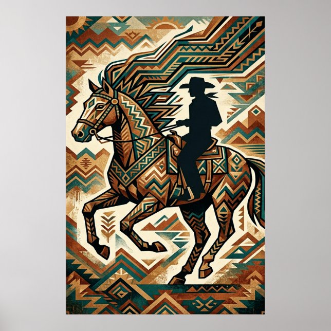 Art Deco Horse and Rider Poster - Geometric Wester (Front)