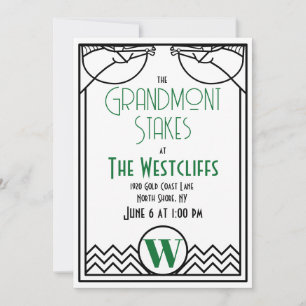 Art Deco Horse Racing Party with Green Accents Invitation