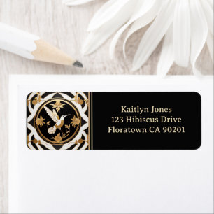 Art Deco Hummingbird Bird Black White Gold Address Label