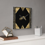 Art Deco I (black/gold)   Square Wall Clock<br><div class="desc">Make a bold statement with this blend of the exotic and Art Deco featuring a leopard and a black and gold composition.</div>