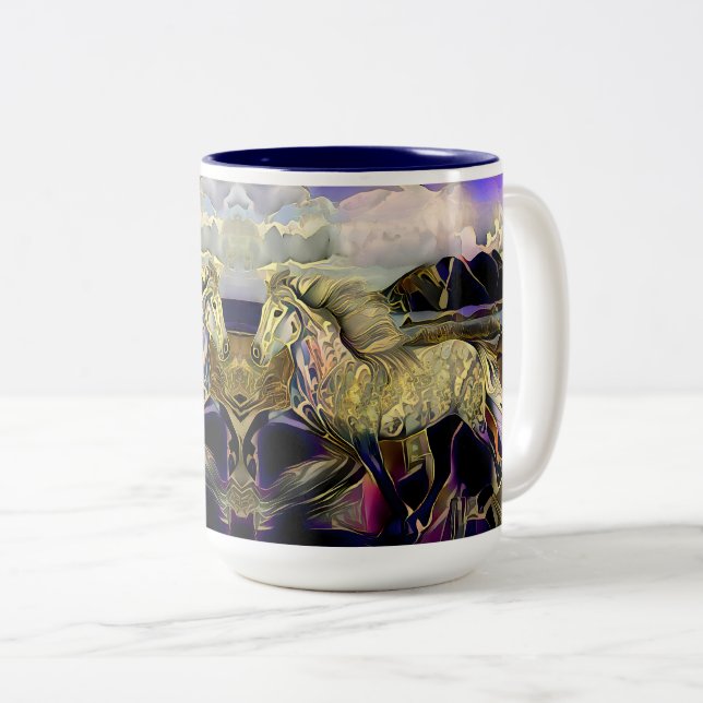 Art Deco Icelandic Horse Two-Tone Coffee Mug (Front Right)