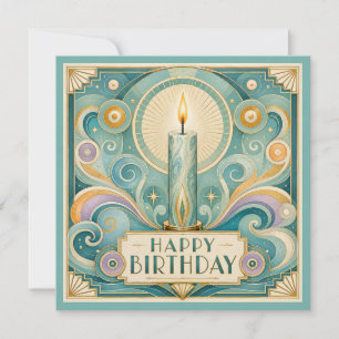Art Deco Illuminated Candle Birthday Card