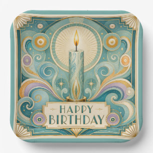 Art Deco Illuminated Candle Birthday Paper Plates