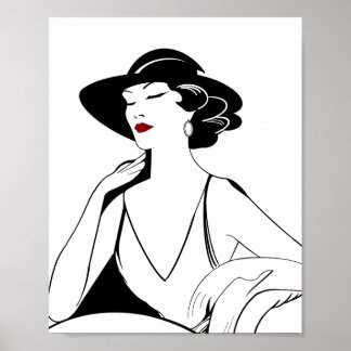 Art Deco Illustrated Glamorous Woman Poster