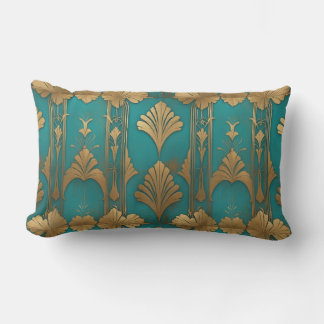 Art Deco In Blue And Gold Lumbar Pillow