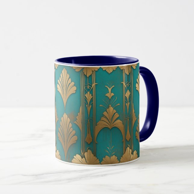 Art Deco In Blue And Gold Mug (Front Right)