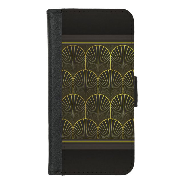 Art Deco In Gold And Black iPhone Wallet Case (Front)