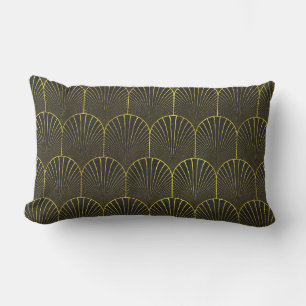 Art Deco In Gold And Black Lumbar Pillow
