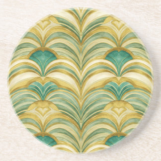 Art Deco in Gold and Green by Natasha Us   Coaster
