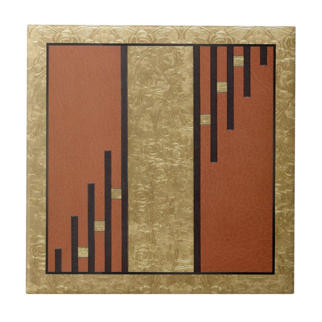 Art Deco In Gold And Tan Ceramic Tile (Front)