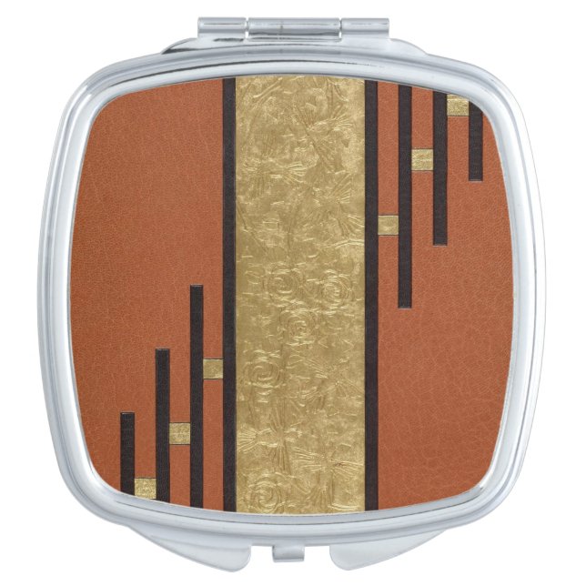 Art Deco In Gold And Tan Compact Mirror (Front)